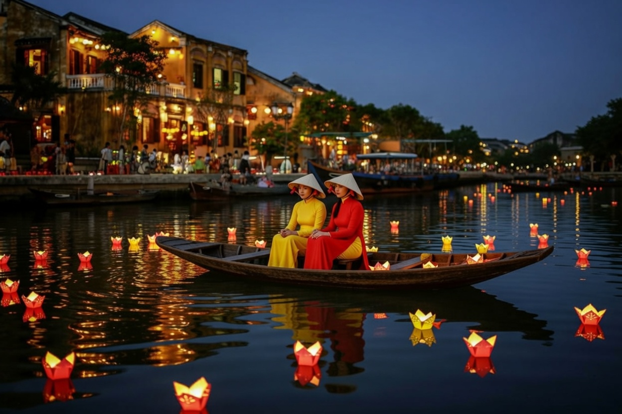 Colourful lanterns illuminating Hoi An Ancient Town at night
